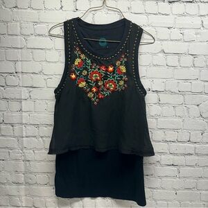 Double D Ranch Wear Embroidered Chiffon Flower Top Blouse Sz S